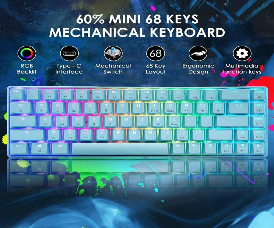 MAGIC-REFINER MK14 60% Mini Mechanical Gaming Keyboard with RGB Backlit & Blue Switches