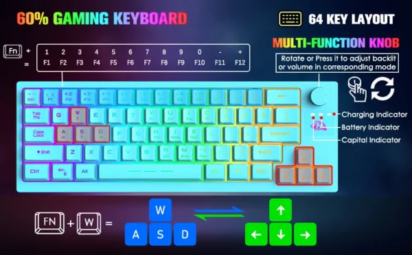 ZIYOU LANG T50 Wireless Gaming Keyboard and RGB Backlit Mouse Combo with Crack Pattern Design